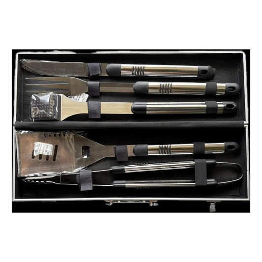ACTIVA Grillbesteck Set 5-teilig – Edelstahl Grillset mit Grillzange, Wender, Grillbürste & mehr im praktischen Aluminiumkoffer