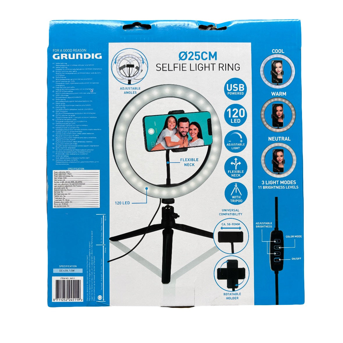 Grundig Selfie Ringlicht auf Stativ Ringleuchte - für Smartphone - Social Media - LED - flexibel - 25 cm