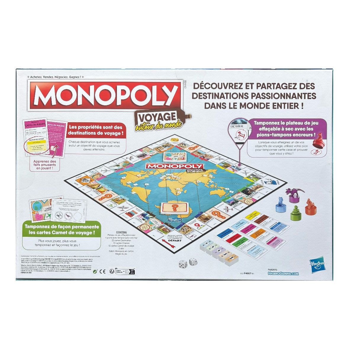 Monopoly Hasbro Reise um die Welt, für Familie und Kinder (Französische Variante)