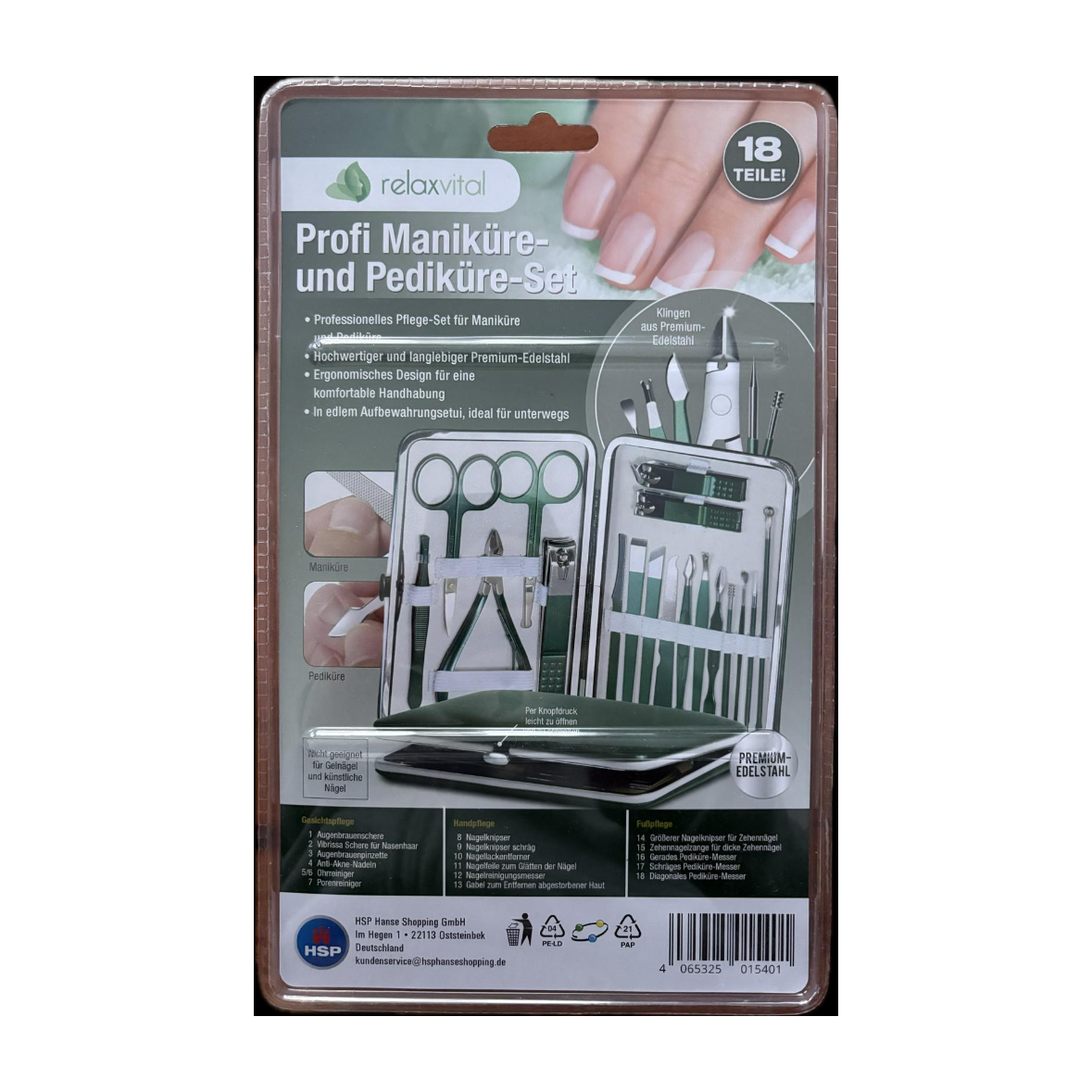 RelaxVital Maniküre-Pediküre-Set Nagelknipser 18-teiliges Set