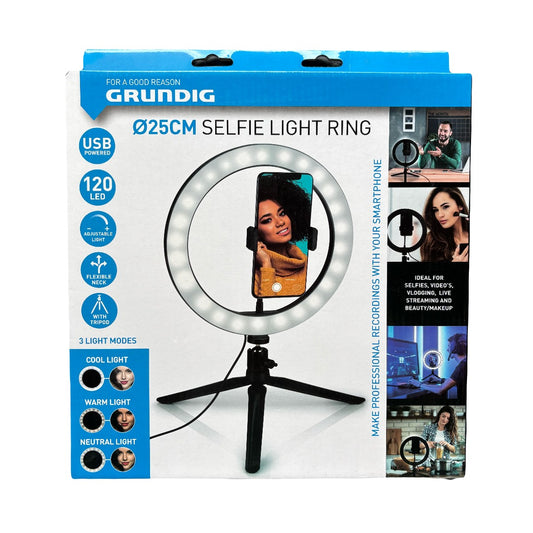 Grundig Selfie Ringlicht auf Stativ Ringleuchte - für Smartphone - Social Media - LED - flexibel - 25 cm